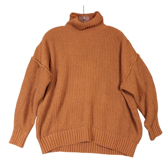 aerie Sweaters - Aerie Oversized Turtleneck Ribbed Knit Sweater Rust Orange XS TP